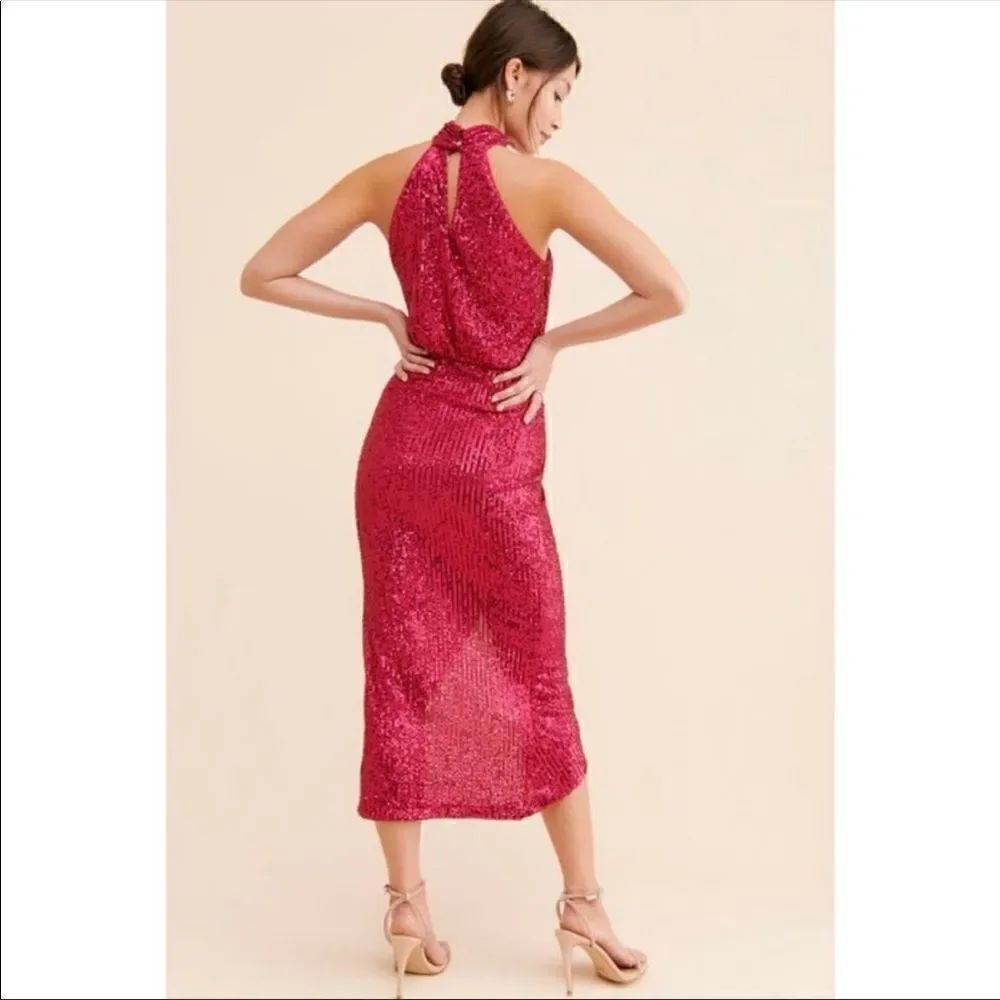 Saylor Shana Sequin Asymmetrical dress in Fucshia M NWOT - Picture 6 of 10